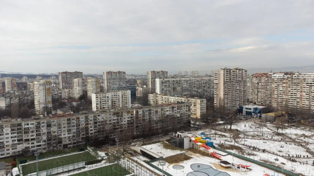 Les grands ensembles de Sofia sous la neige, vus d'en haut