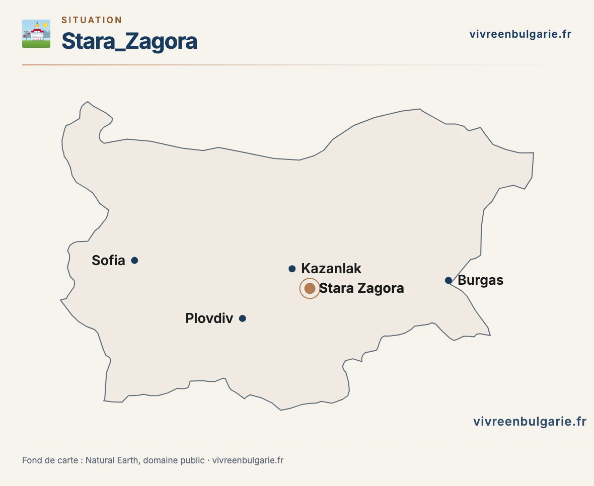 Carte de la Bulgarie situant Stara Zagora et les villes voisines