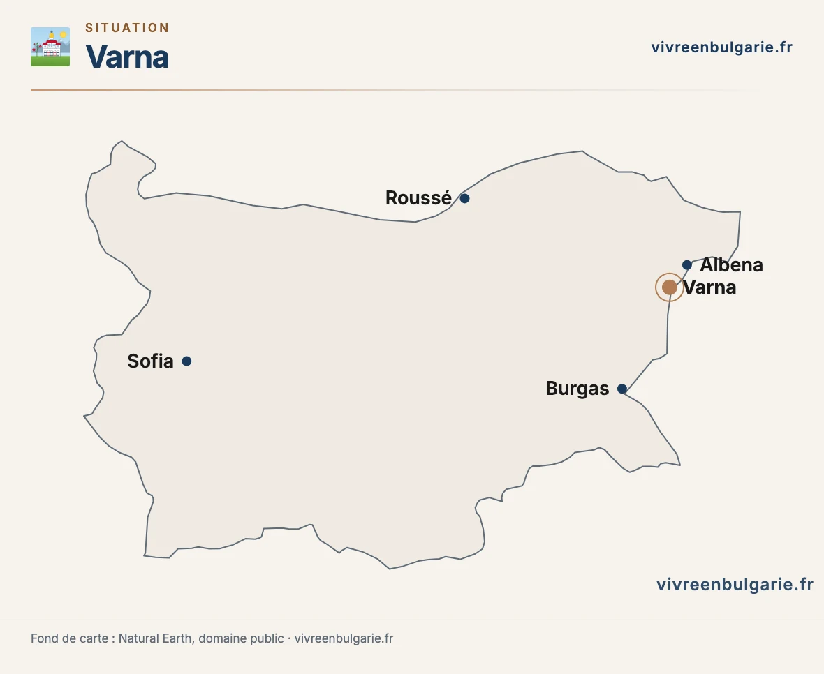 Carte de la Bulgarie situant Varna et les villes voisines